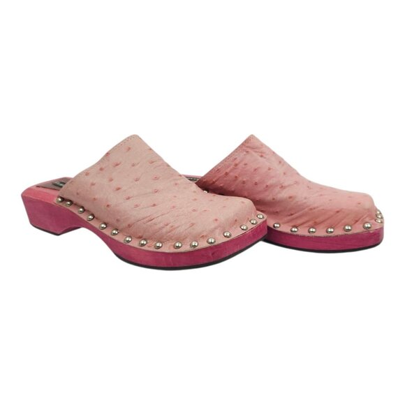 Claudia Ciuti Studded Clogs Mule Women US 6 EU 36 Pink Textured Ostrich Leather - Picture 2 of 16